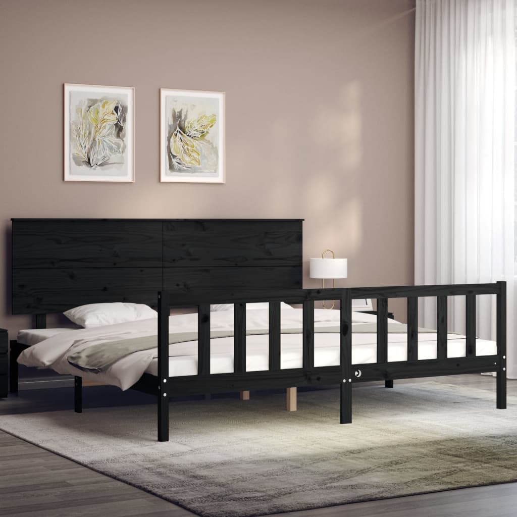 vidaXL Estructura de cama con cabecero madera maciza negro 200x200 cm