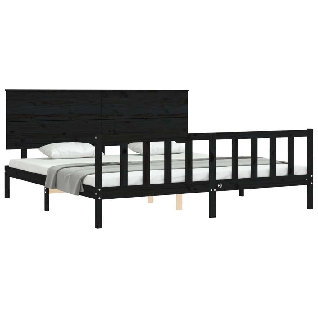 vidaXL Estructura de cama con cabecero madera maciza negro 200x200 cm