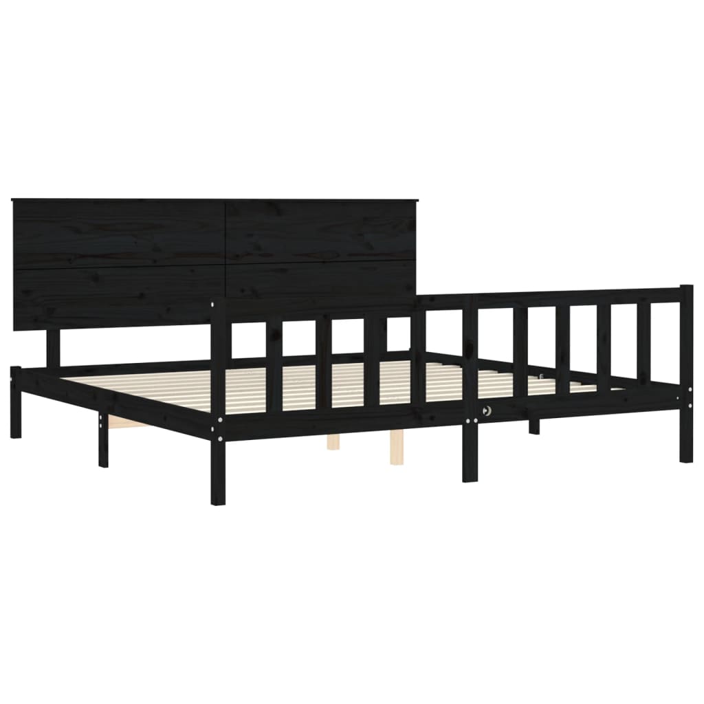 vidaXL Estructura de cama con cabecero madera maciza negro 200x200 cm