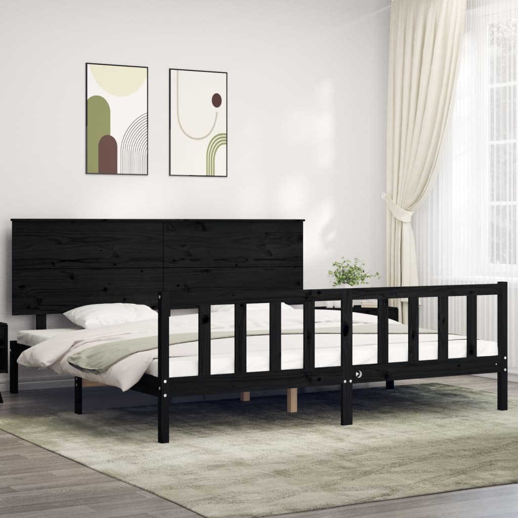 vidaXL Estructura de cama con cabecero madera maciza negro 200x200 cm