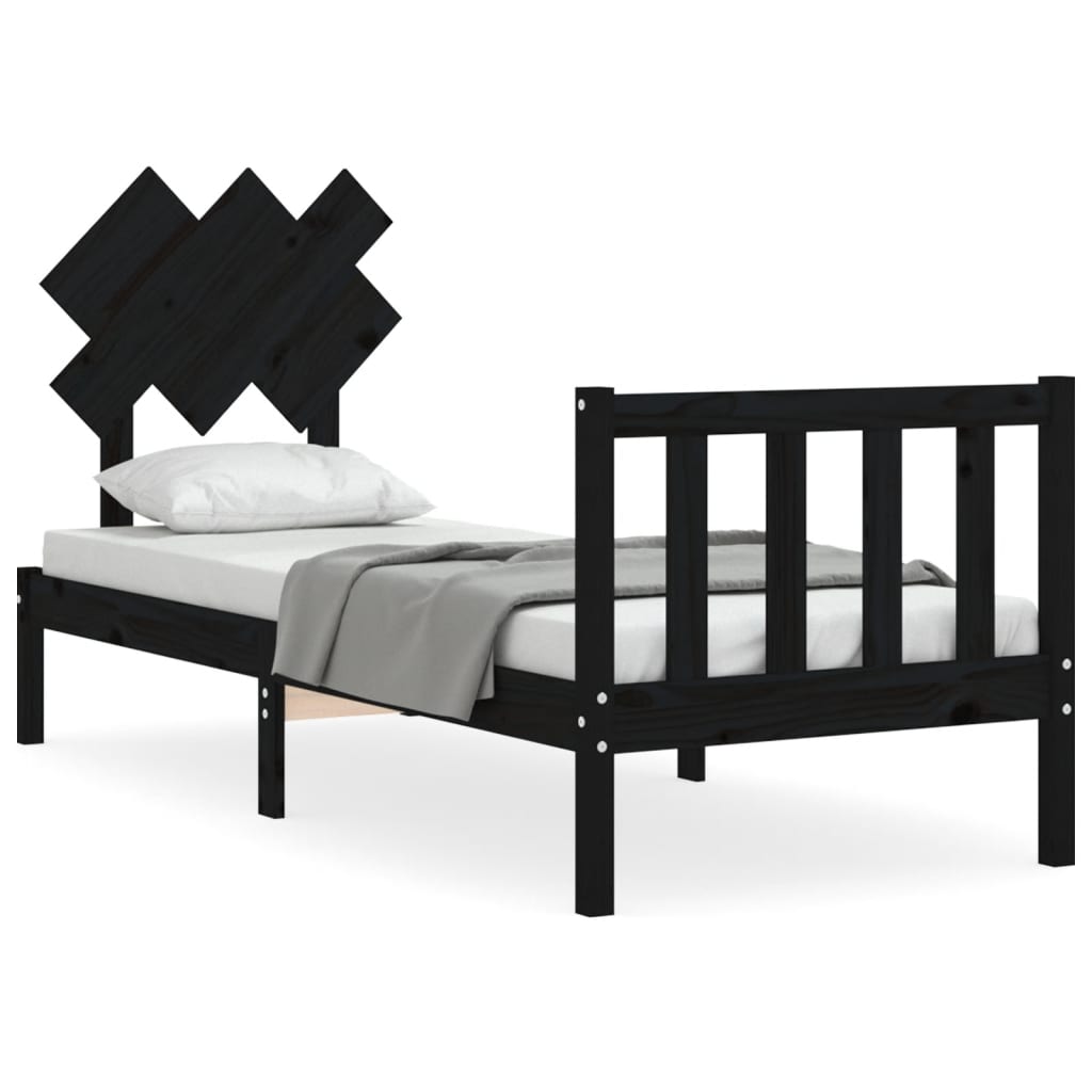 vidaXL Estructura de cama individual con cabecero madera maciza negro