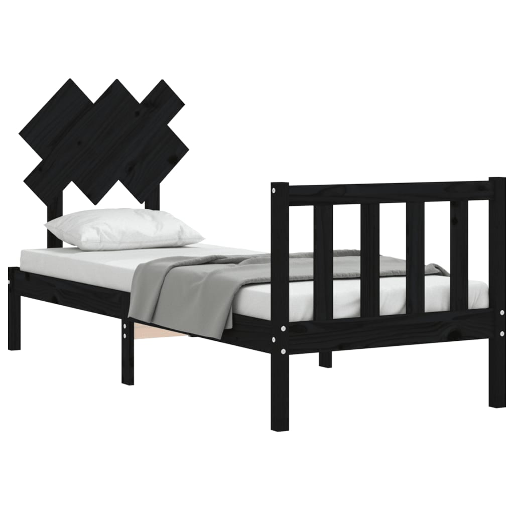 vidaXL Estructura de cama individual con cabecero madera maciza negro