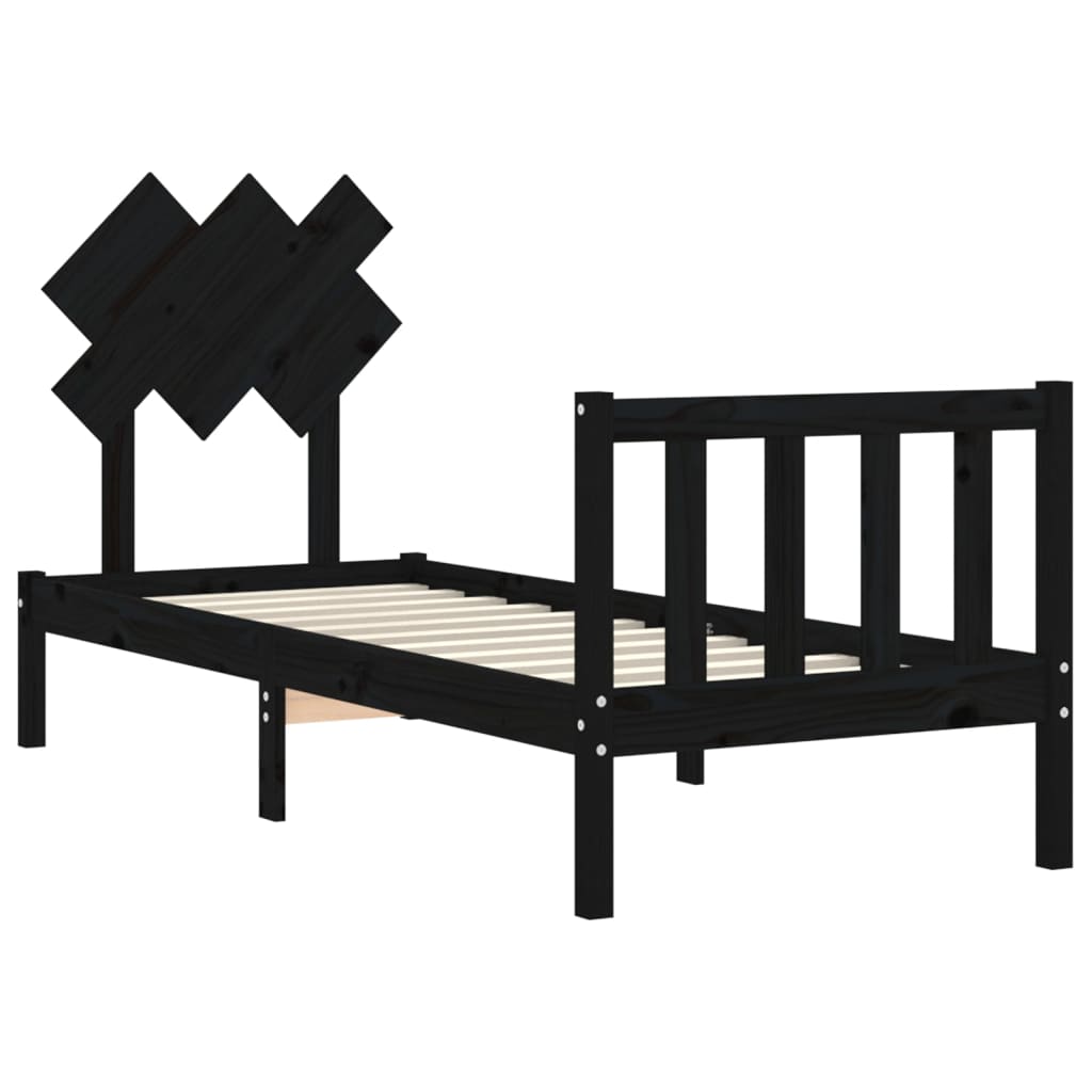 vidaXL Estructura de cama individual con cabecero madera maciza negro