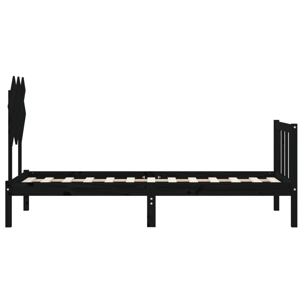 vidaXL Estructura de cama individual con cabecero madera maciza negro