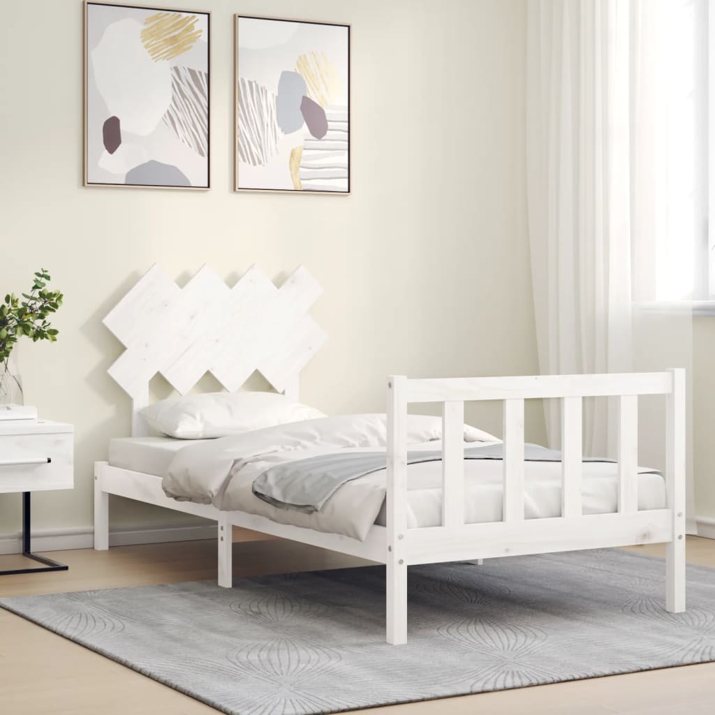 vidaXL Estructura de cama con cabecero madera maciza blanco