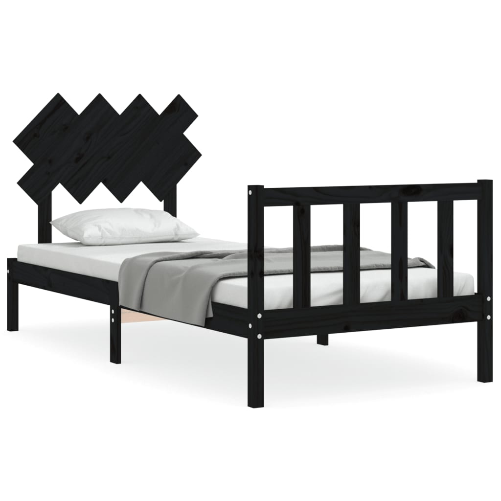 vidaXL Estructura de cama con cabecero madera maciza negro