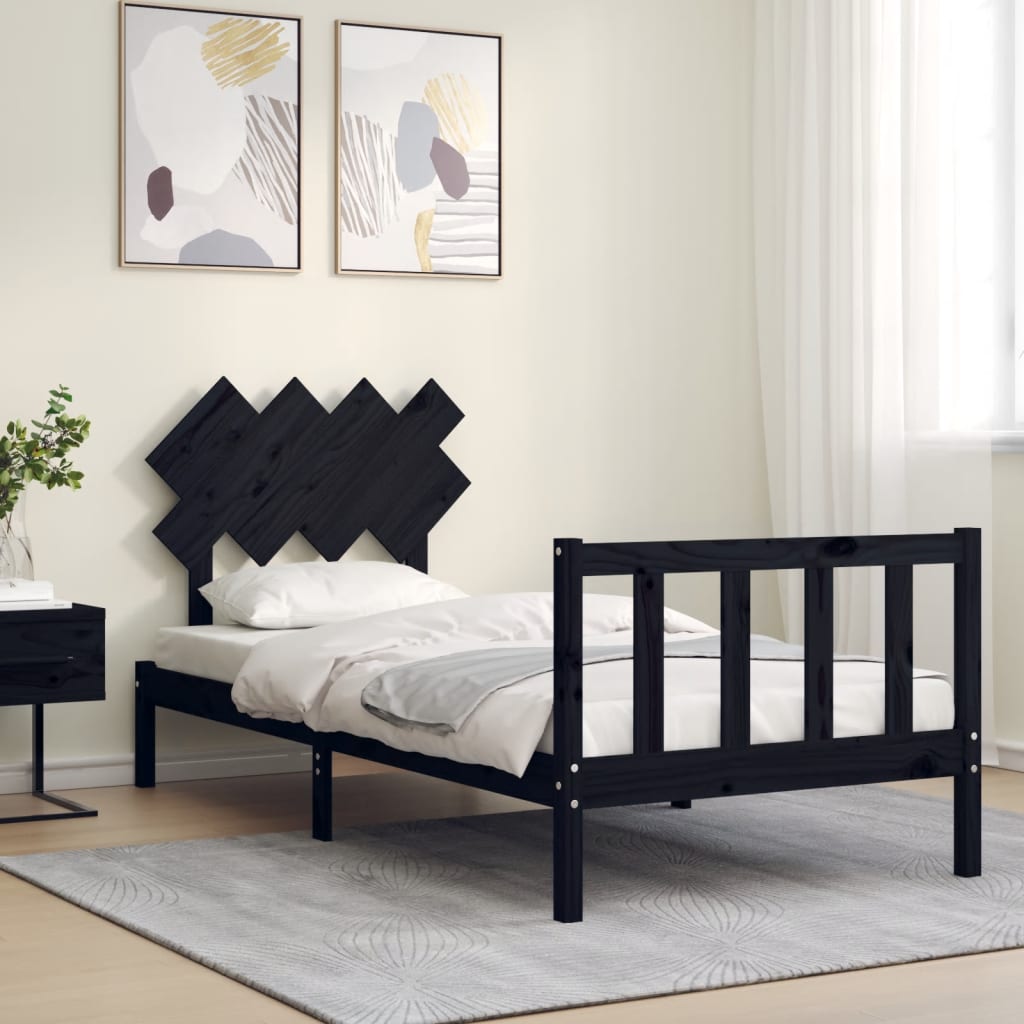 vidaXL Estructura de cama con cabecero madera maciza negro