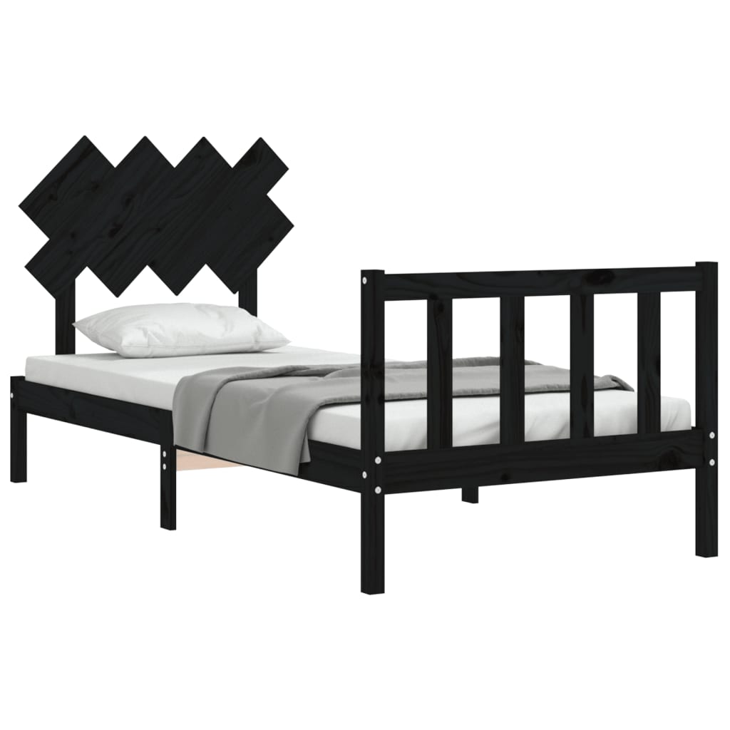 vidaXL Estructura de cama con cabecero madera maciza negro