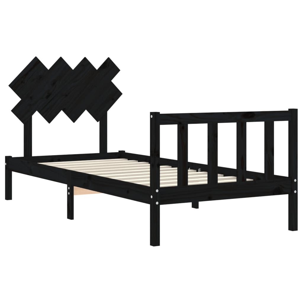 vidaXL Estructura de cama con cabecero madera maciza negro