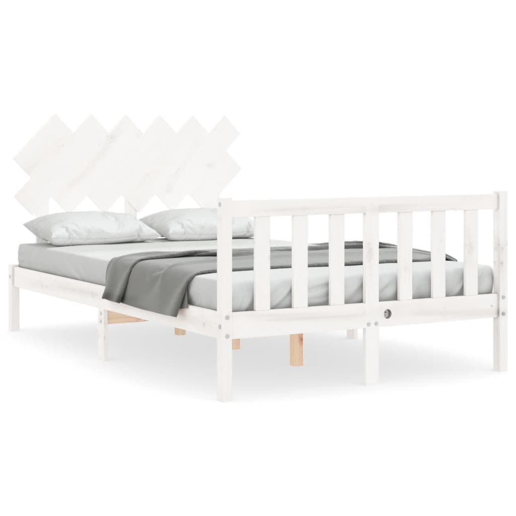 vidaXL Estructura cama de matrimonio con cabecero madera maciza blanco