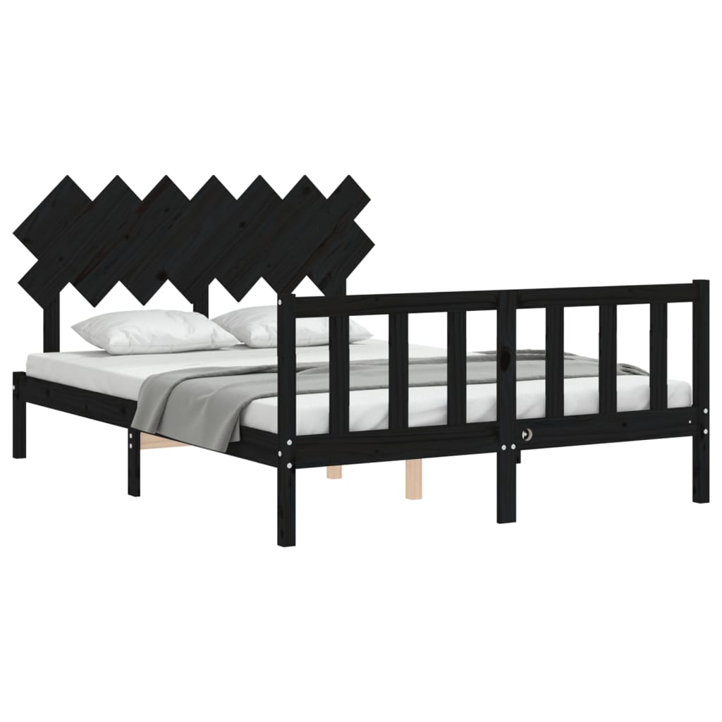 vidaXL Estructura de cama con cabecero madera maciza negro 140x190 cm