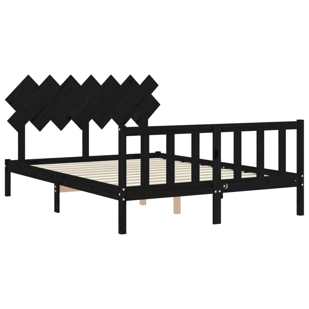 vidaXL Estructura de cama con cabecero madera maciza negro 140x190 cm