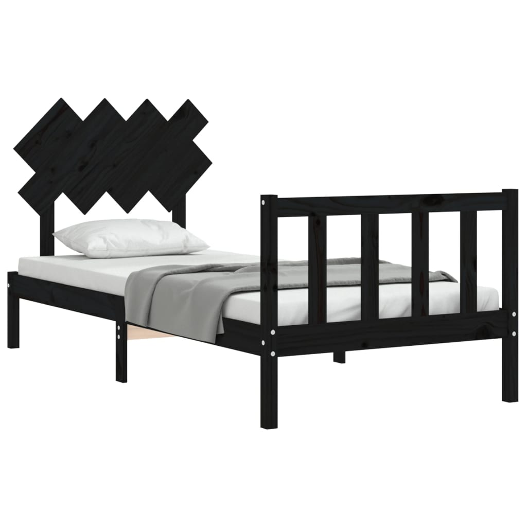 vidaXL Estructura de cama con cabecero madera maciza negro 90x200 cm