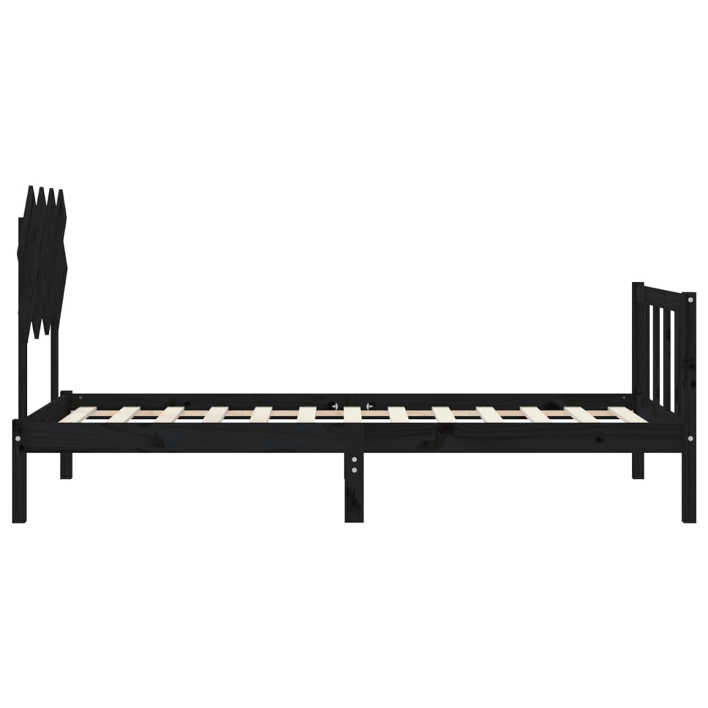 vidaXL Estructura de cama con cabecero madera maciza negro 90x200 cm