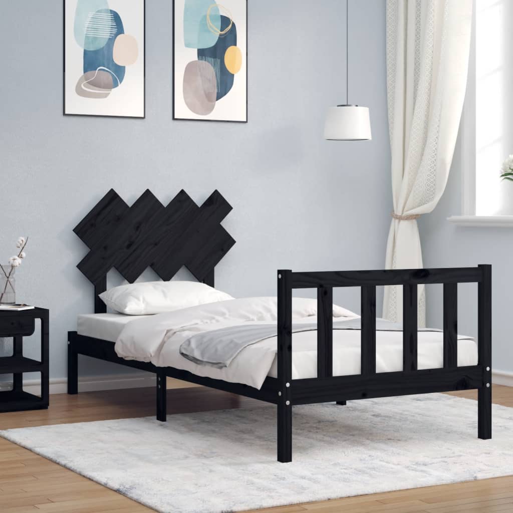 vidaXL Estructura de cama con cabecero madera maciza negro 90x200 cm