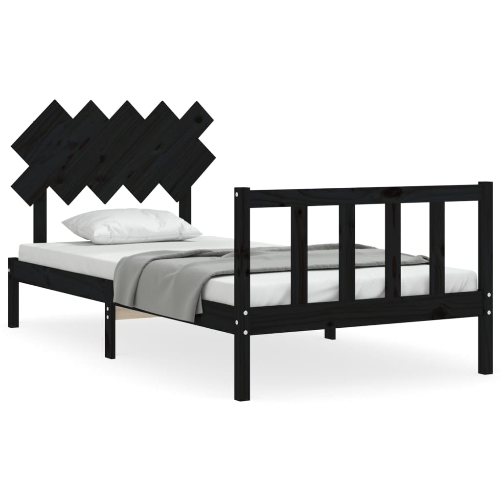 vidaXL Estructura de cama con cabecero madera maciza negro 100x200 cm