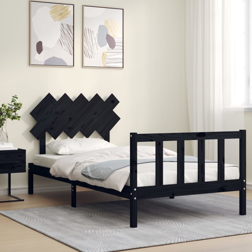 vidaXL Estructura de cama con cabecero madera maciza negro 100x200 cm