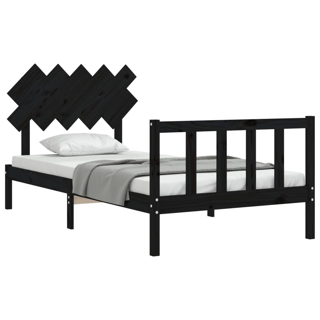 vidaXL Estructura de cama con cabecero madera maciza negro 100x200 cm