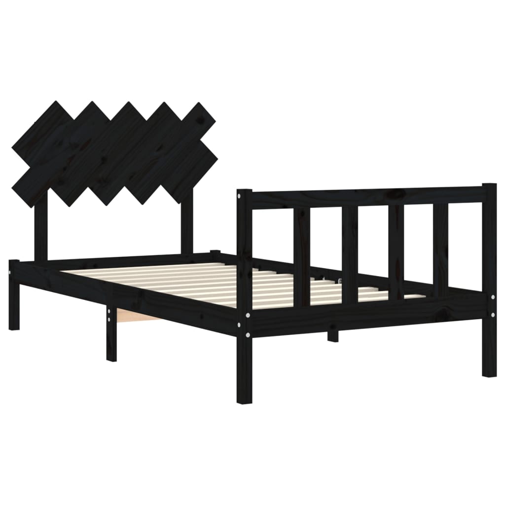 vidaXL Estructura de cama con cabecero madera maciza negro 100x200 cm