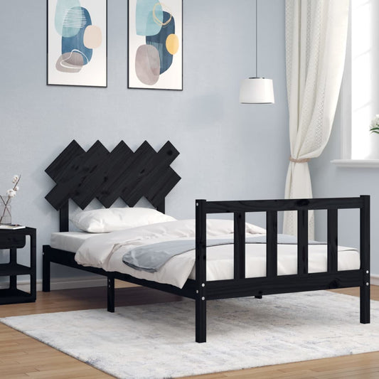 vidaXL Estructura de cama con cabecero madera maciza negro 100x200 cm