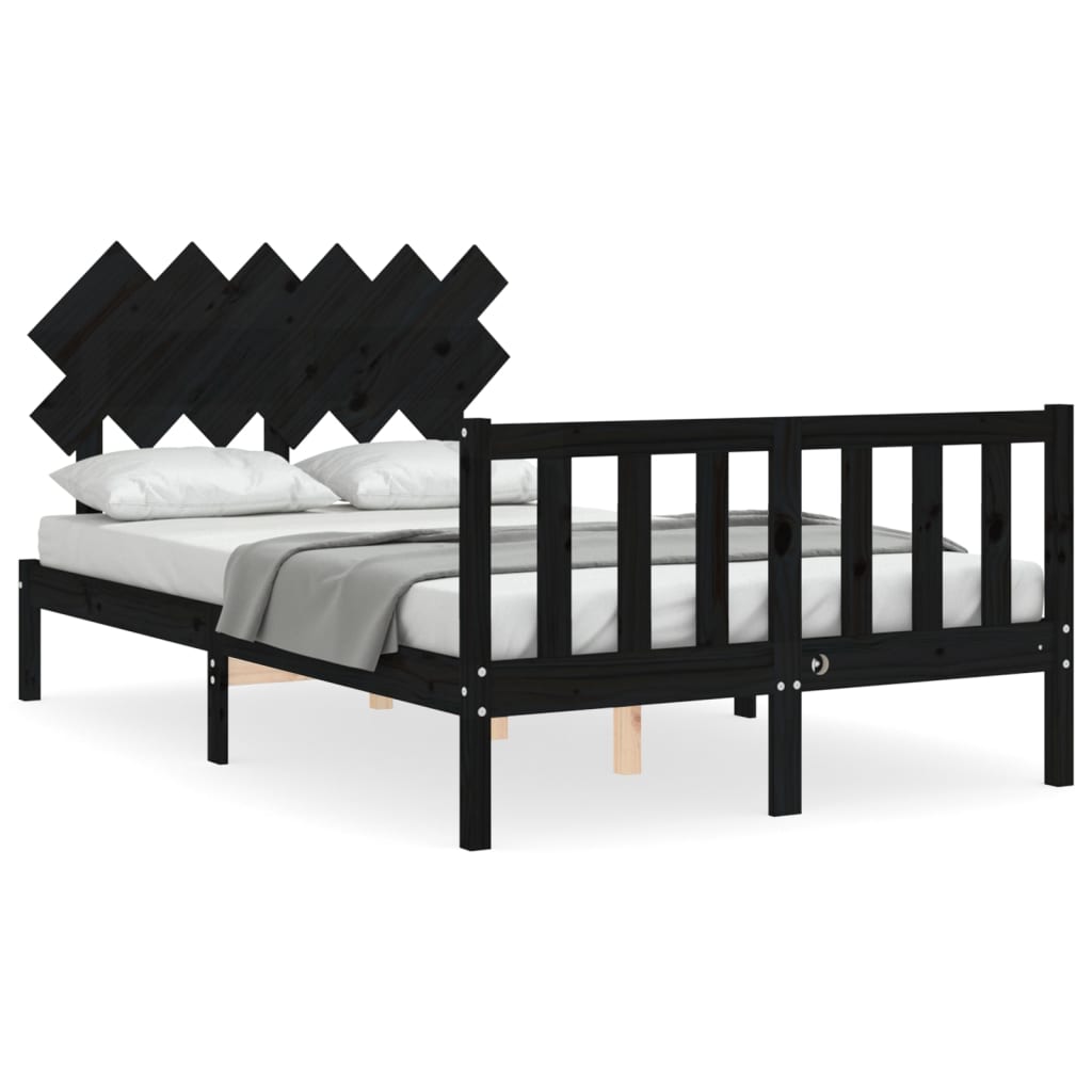 vidaXL Estructura de cama con cabecero madera maciza negro 120x200 cm