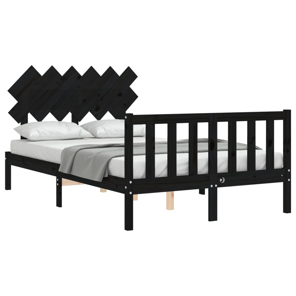 vidaXL Estructura de cama con cabecero madera maciza negro 120x200 cm