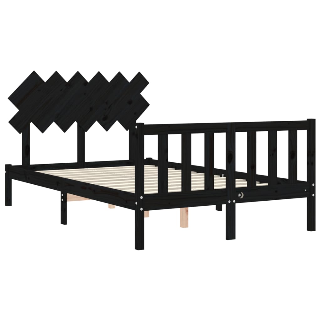 vidaXL Estructura de cama con cabecero madera maciza negro 120x200 cm