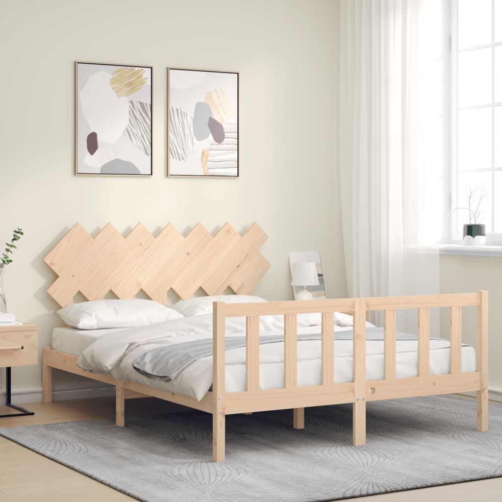 vidaXL Estructura de cama de matrimonio con cabecero madera maciza