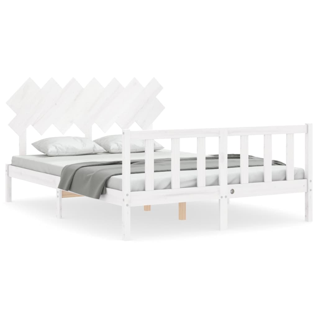 vidaXL Estructura de cama matrimonio con cabecero madera maciza blanco