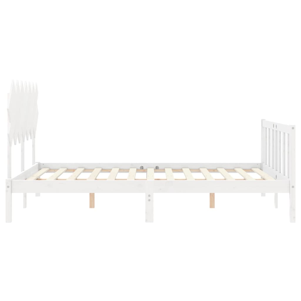 vidaXL Estructura de cama matrimonio con cabecero madera maciza blanco