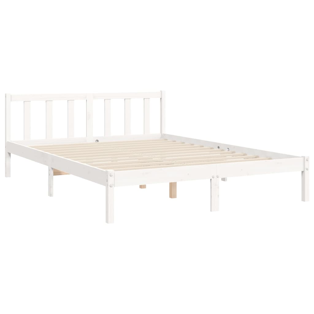 vidaXL Estructura de cama matrimonio con cabecero madera maciza blanco