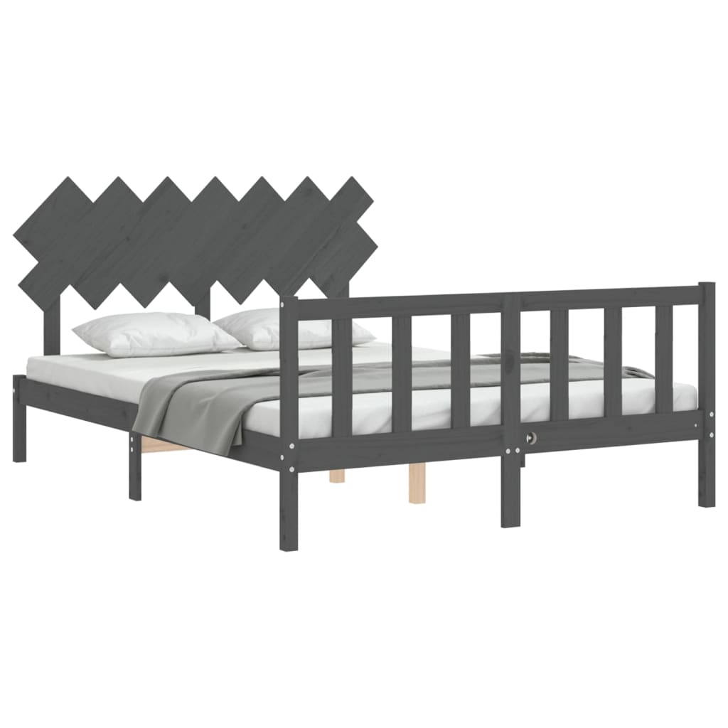 vidaXL Estructura de cama matrimonio con cabecero madera maciza gris