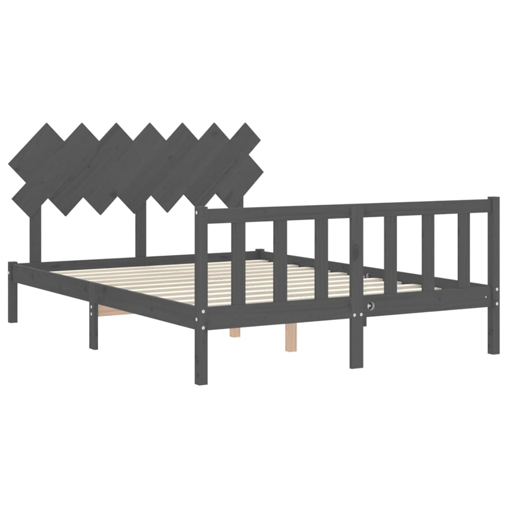 vidaXL Estructura de cama matrimonio con cabecero madera maciza gris