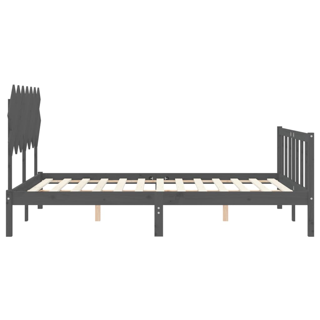 vidaXL Estructura de cama matrimonio con cabecero madera maciza gris