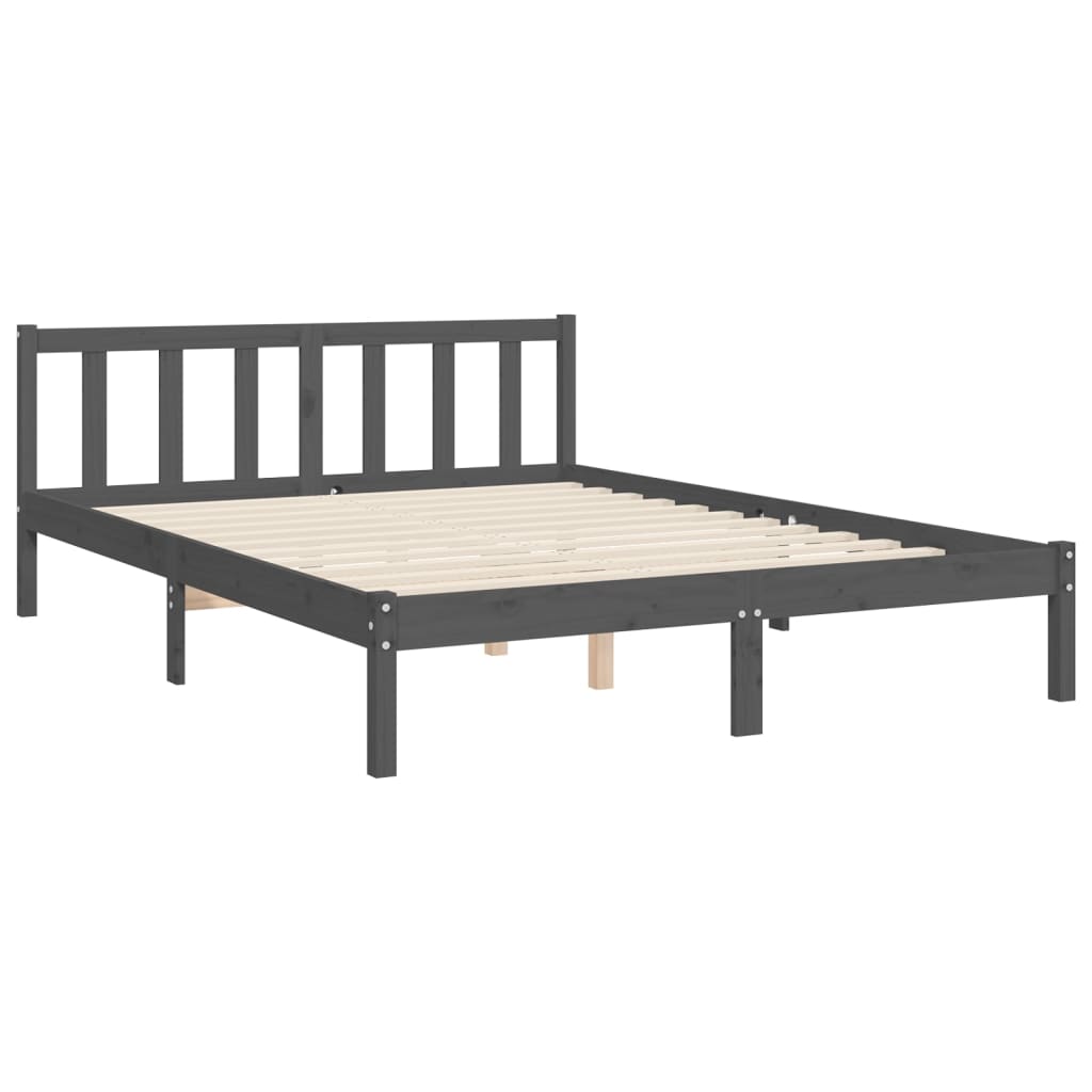 vidaXL Estructura de cama matrimonio con cabecero madera maciza gris