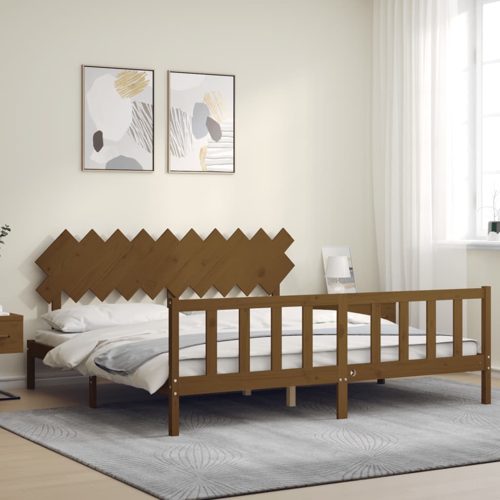 vidaXL Estructura cama y cabecero madera maciza marrón miel 200x200 cm