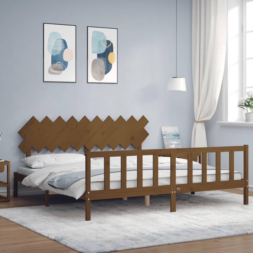 vidaXL Estructura cama y cabecero madera maciza marrón miel 200x200 cm