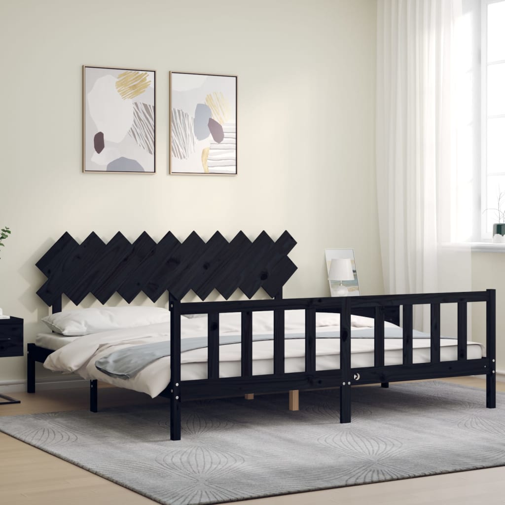 vidaXL Estructura de cama con cabecero madera maciza negro 200x200 cm