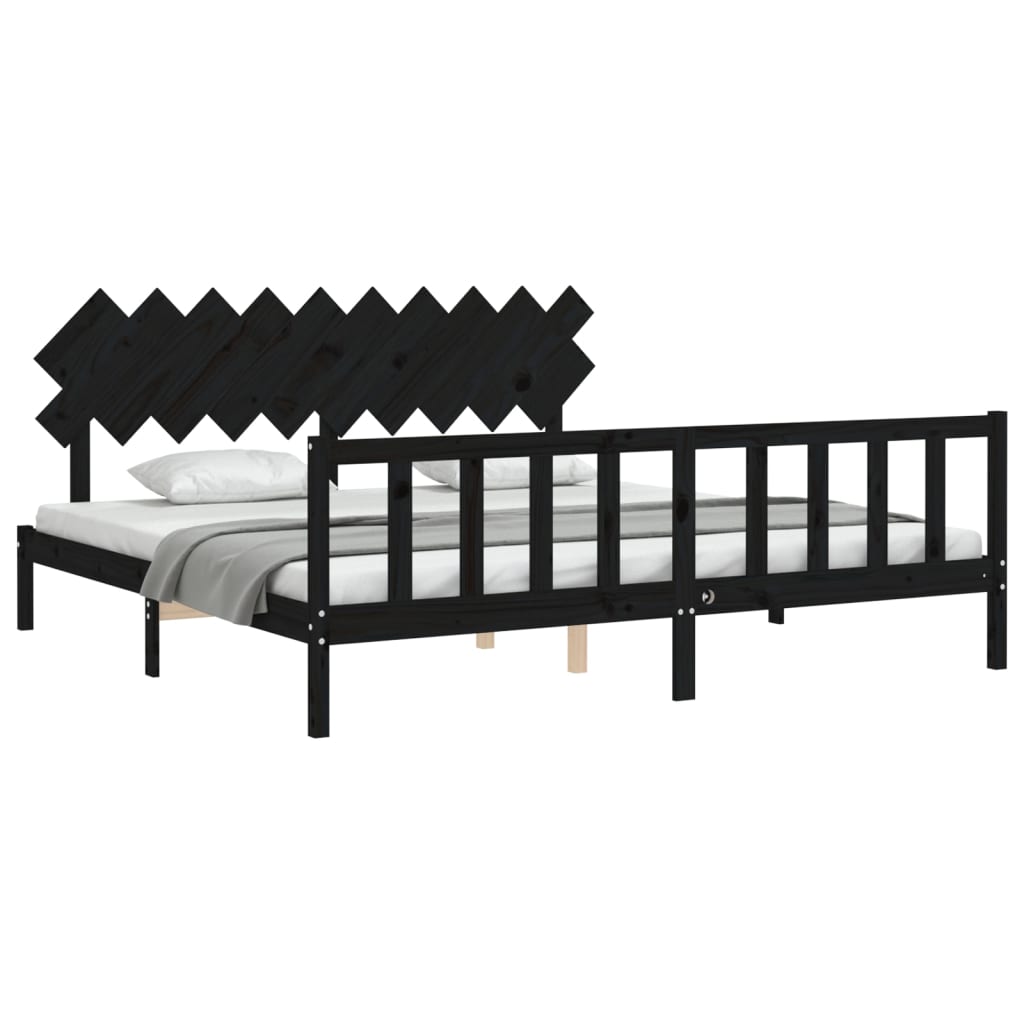 vidaXL Estructura de cama con cabecero madera maciza negro 200x200 cm