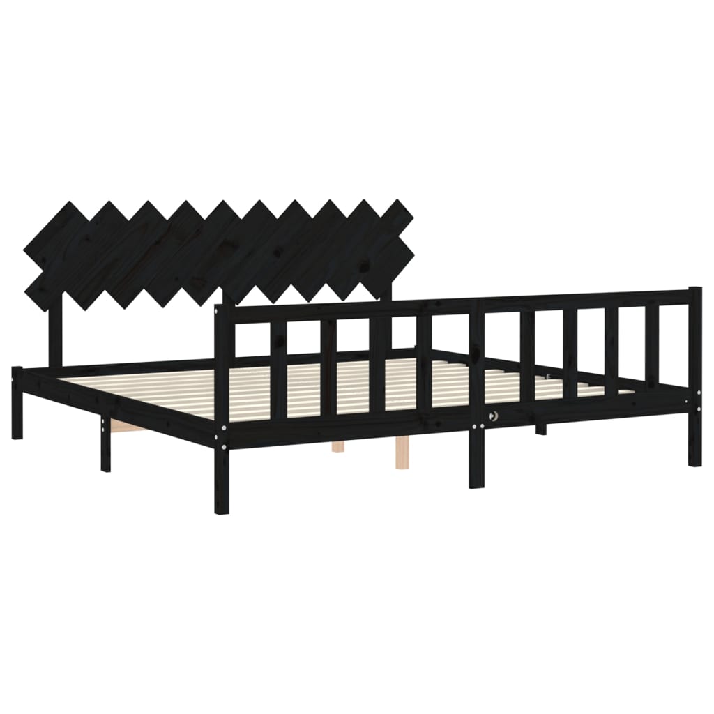 vidaXL Estructura de cama con cabecero madera maciza negro 200x200 cm