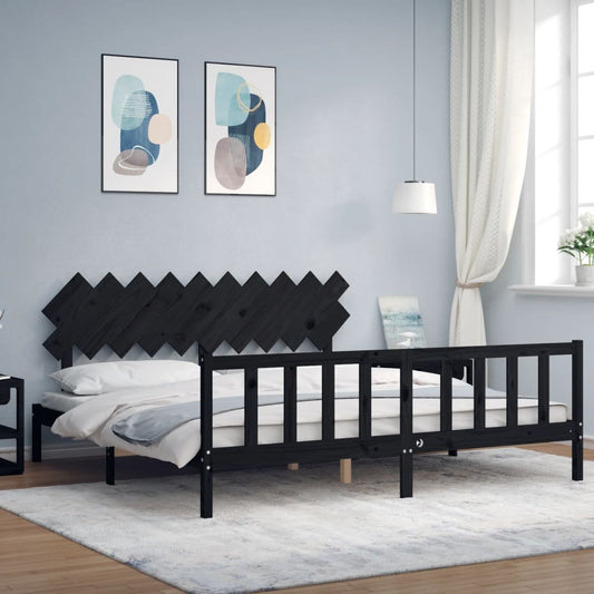 vidaXL Estructura de cama con cabecero madera maciza negro 200x200 cm