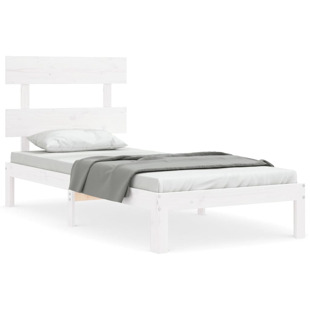 vidaXL Estructura de cama con cabecero madera maciza blanco