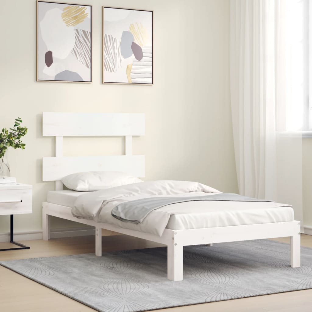 vidaXL Estructura de cama con cabecero madera maciza blanco