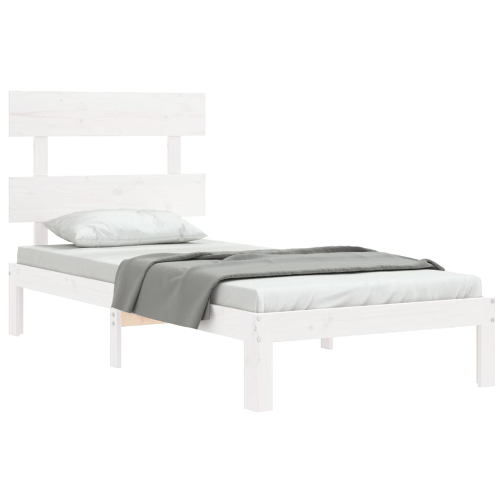 vidaXL Estructura de cama con cabecero madera maciza blanco