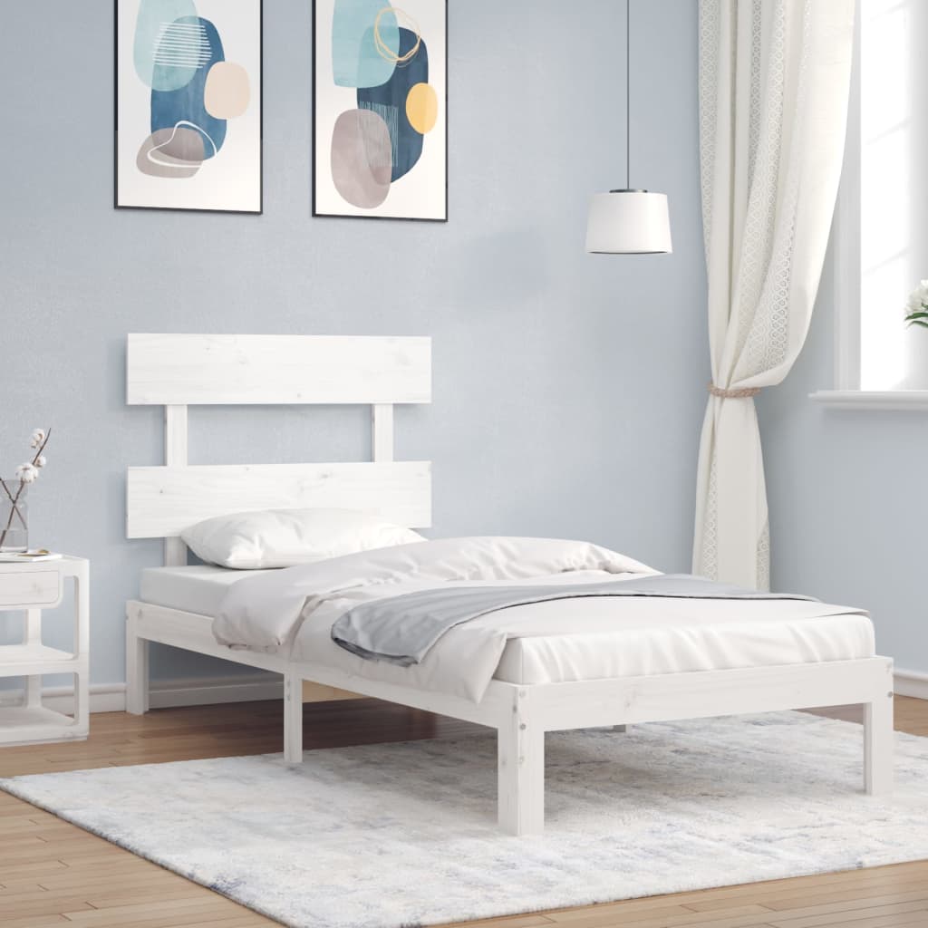 vidaXL Estructura de cama con cabecero madera maciza blanco