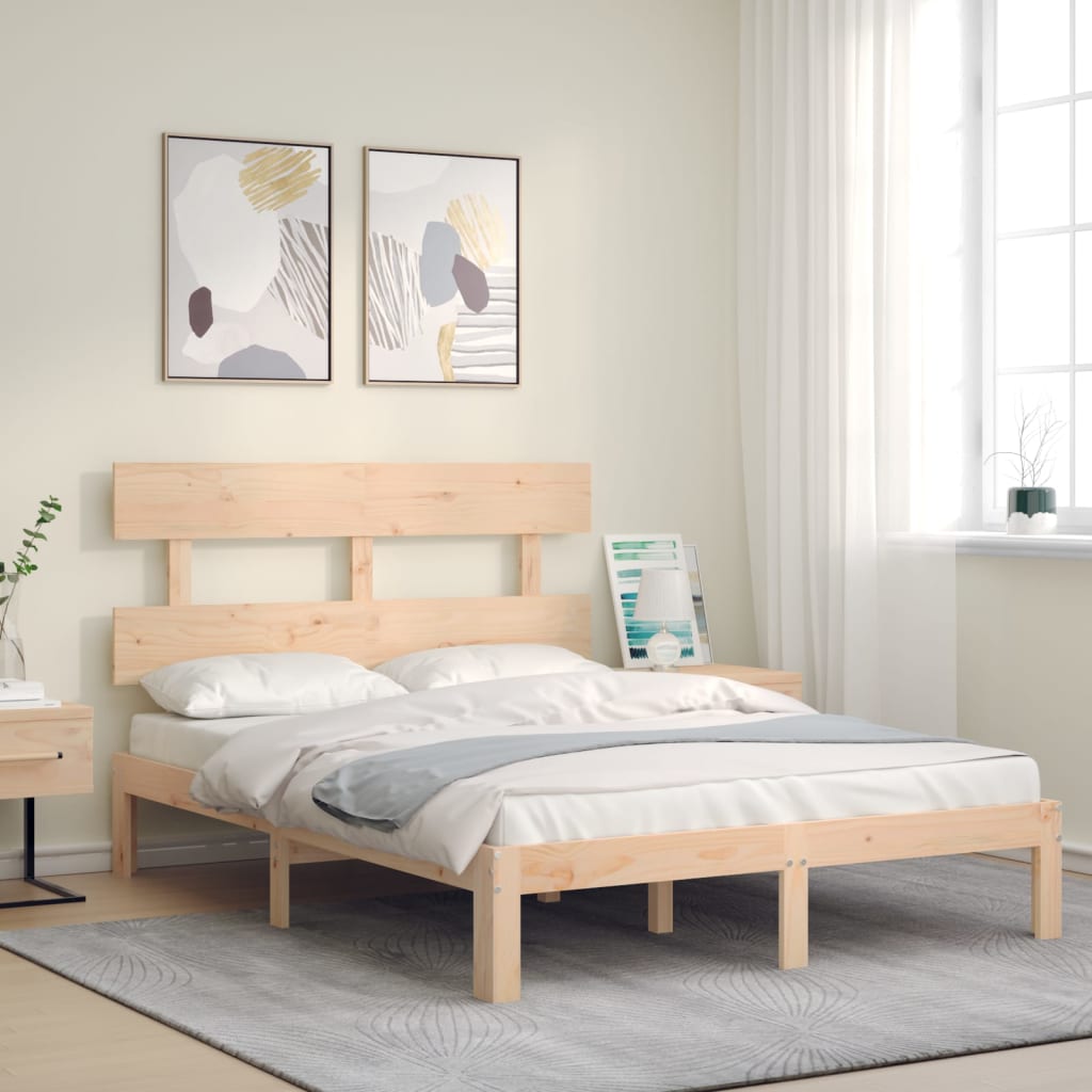 vidaXL Estructura de cama de matrimonio con cabecero madera maciza