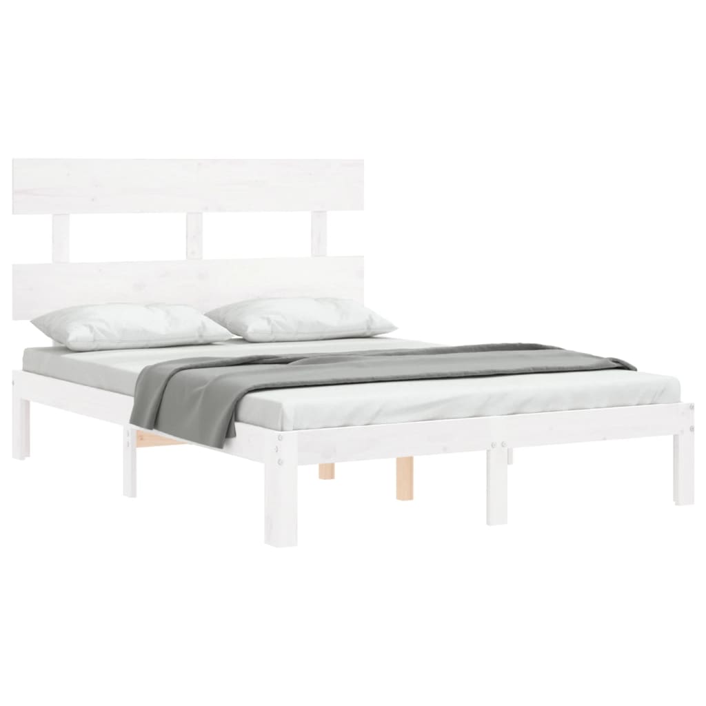 vidaXL Estructura cama de matrimonio con cabecero madera maciza blanco