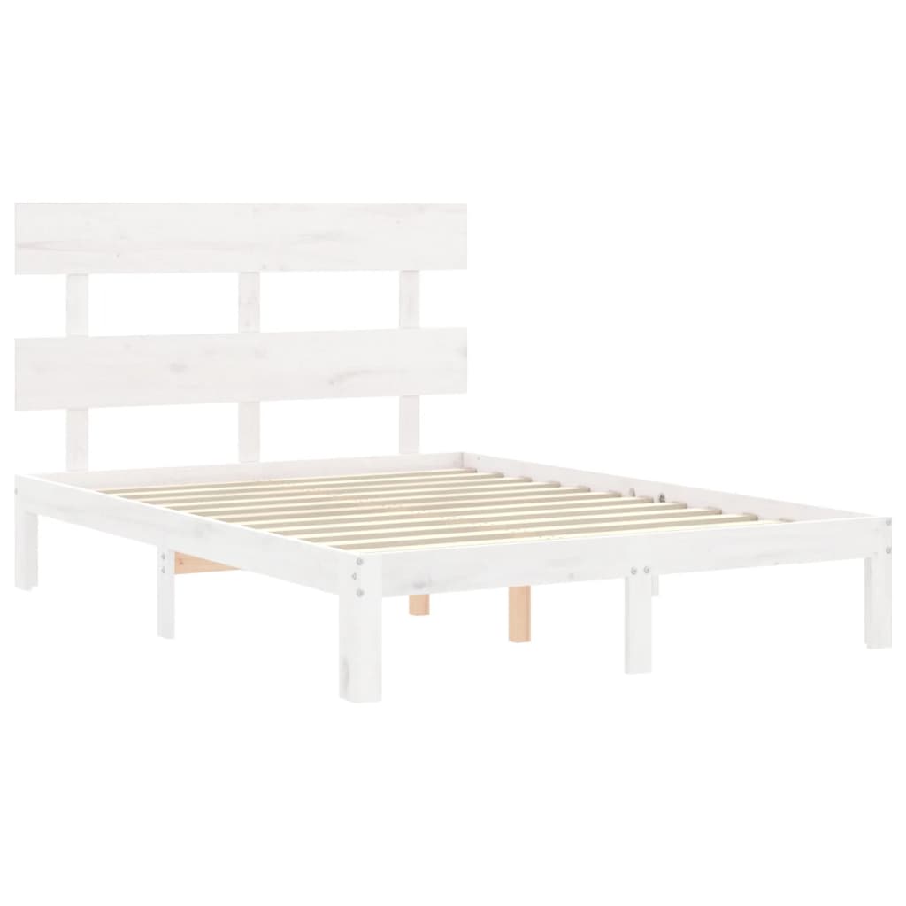 vidaXL Estructura cama de matrimonio con cabecero madera maciza blanco