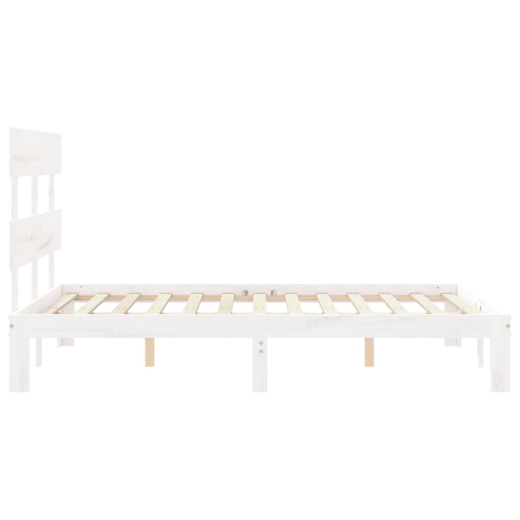 vidaXL Estructura cama de matrimonio con cabecero madera maciza blanco