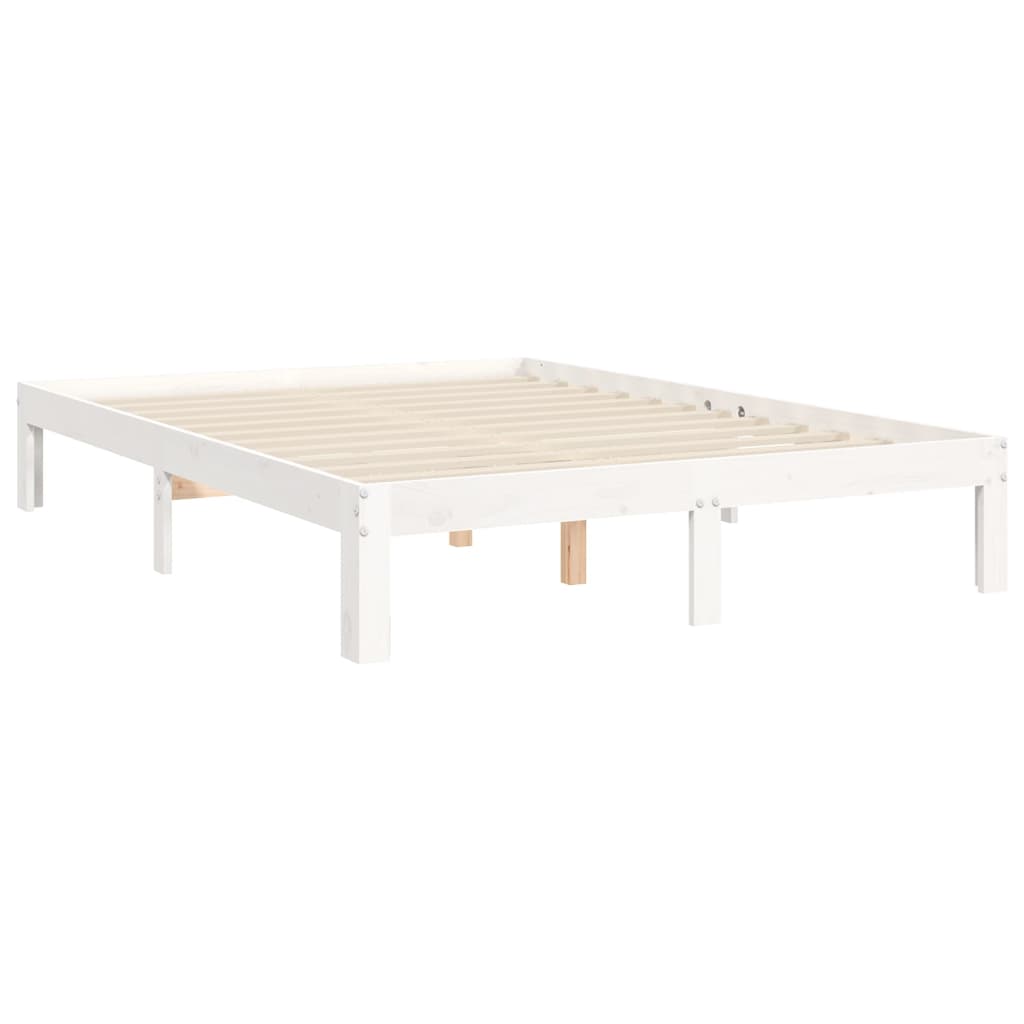 vidaXL Estructura cama de matrimonio con cabecero madera maciza blanco